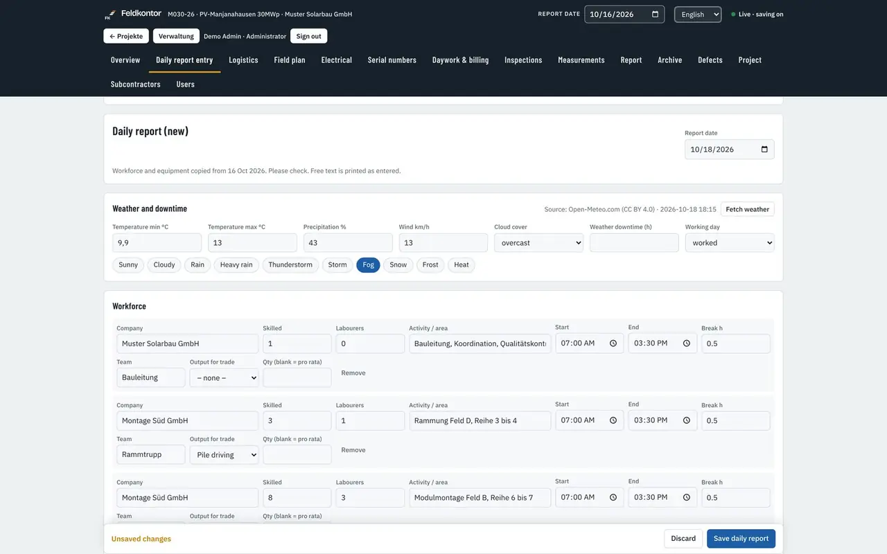Daily site report